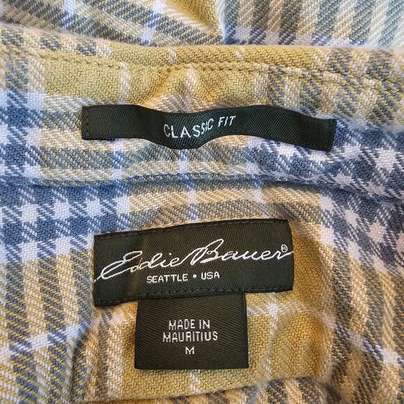 Eddie Bauer Shirt Mens Medium Yellow Blue Plaid Classic Fit Long Slv Button Up - Picture 7 of 11